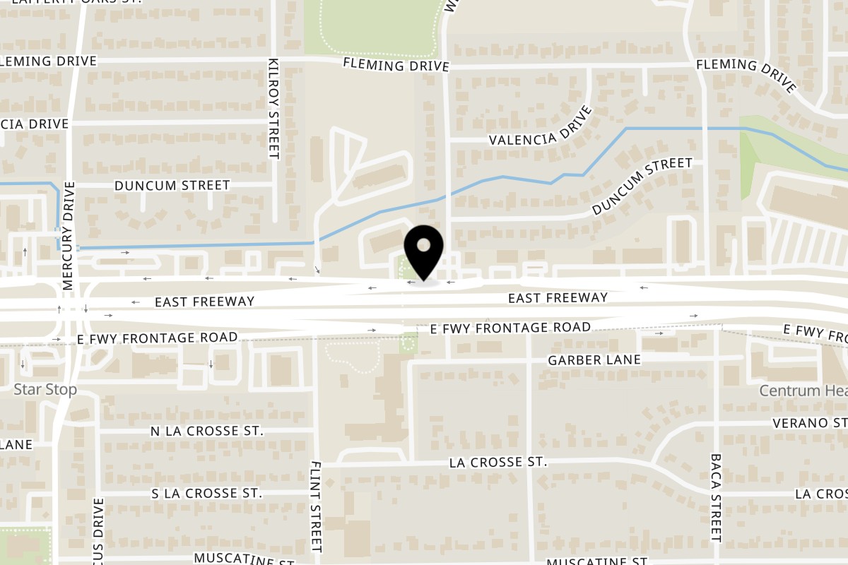 Map showing the location of Ostioneria Aranda's on 10511 East Fwy in Houston
